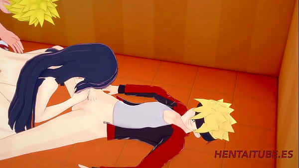 Boruto Naruto Hentai - Threesome Hinata is Fucked by Naruto while sucks Boruto'_s Dicks and They cums in her mouth and pussy