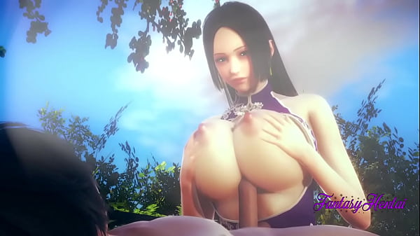 One Piece Hentai 3D - Boa Hancock rubbing tits, boobjob and cowgirl in the garden