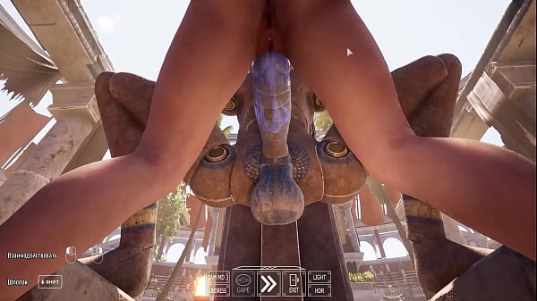 Lara pleasures a huge statue'_s penis in the arena 3D Hentai Game