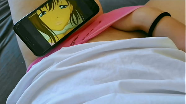 POV naughty student touching her pussy in the morning watching hentai