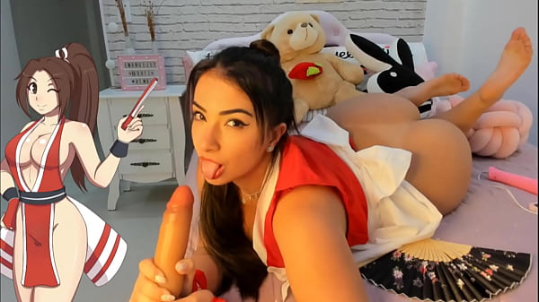 Mai Shiranui cosplay wheel of sex game playing with her hitachi vibrator and cumming so hard